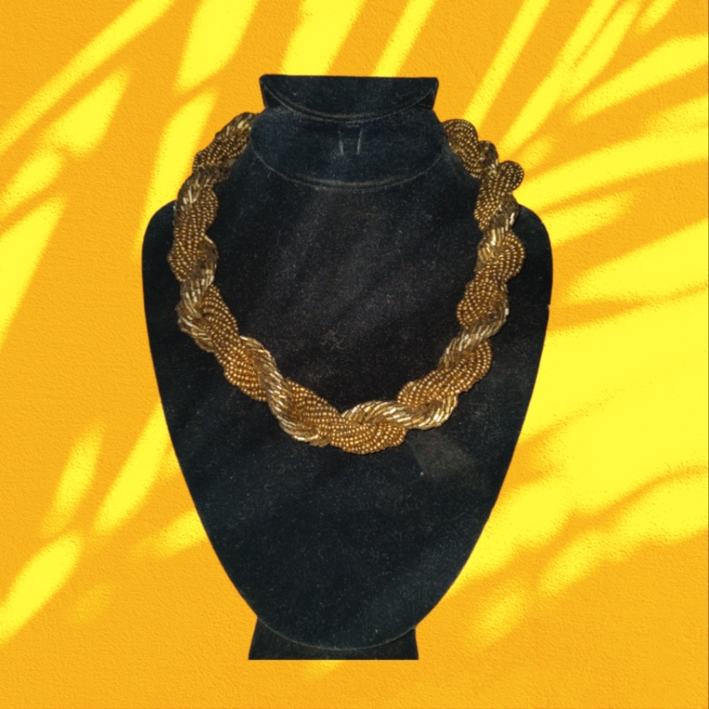 ❤️ Gunmetal Bronze Toned Twisted Statement Necklace